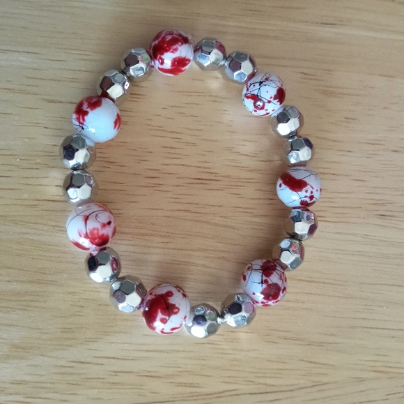 Artisan Jewelry - New cherry blossom silver crystal beaded statement bracelet hand crafted